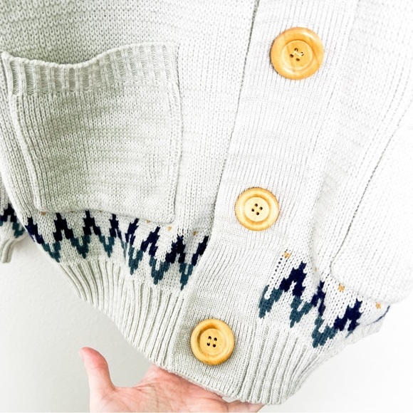 Vintage 70s unisex fair isle shawl collar cozy button up cardigan size medium - Picture 5 of 8